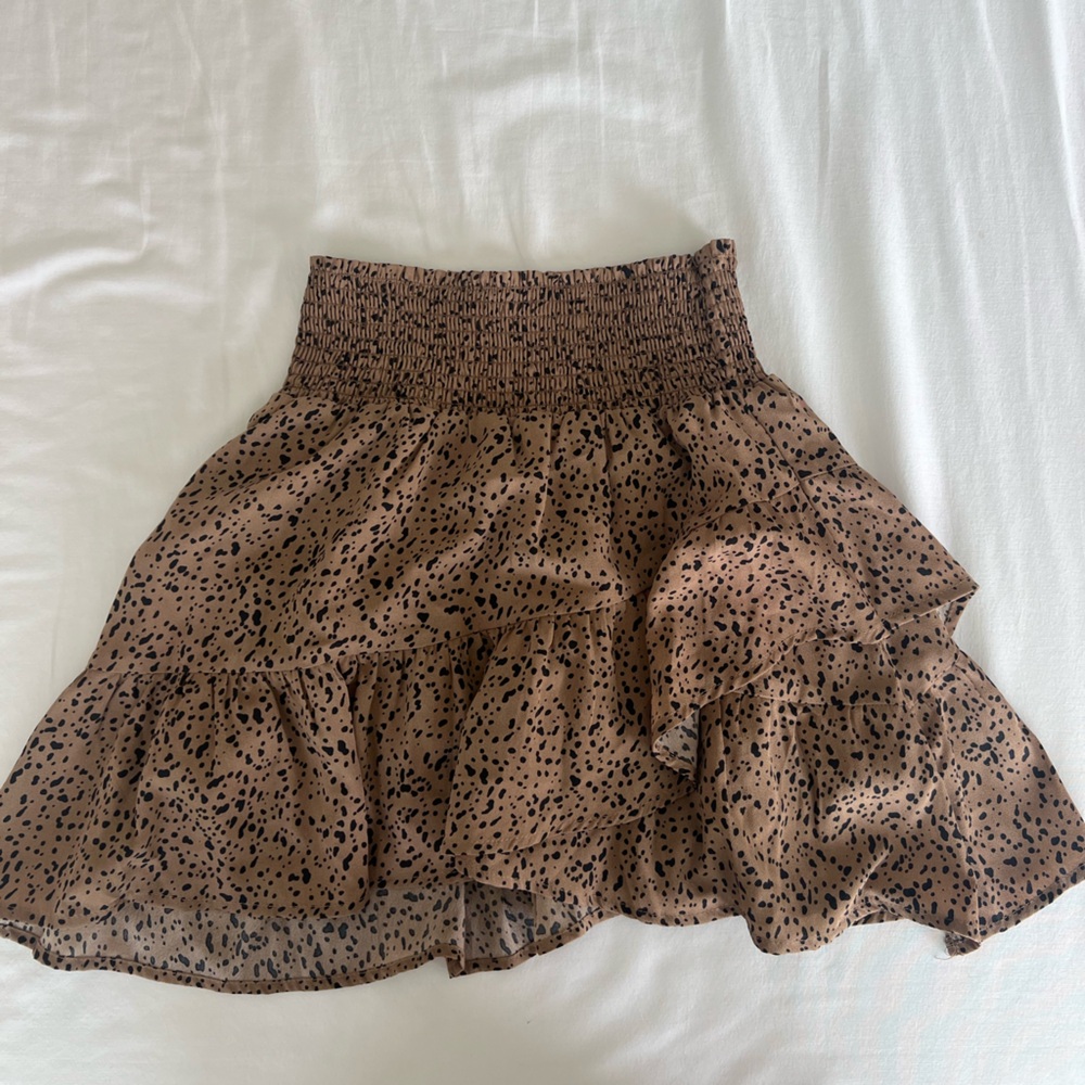 Tan Ruffled Smocked Mini Skirt